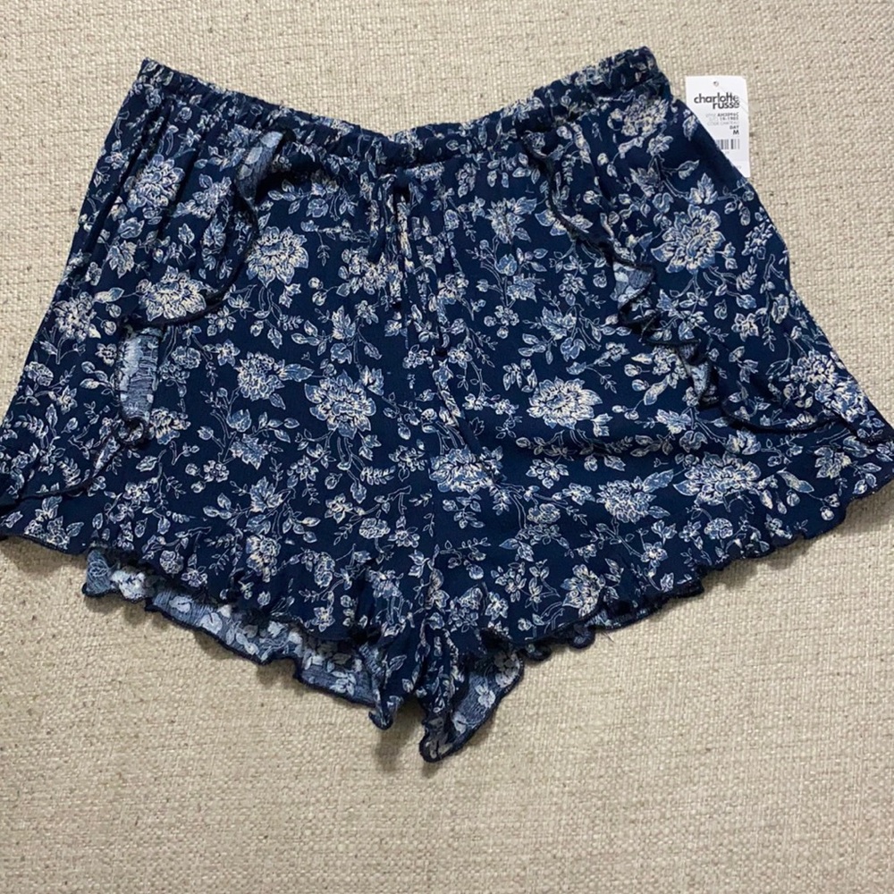 Charlotte Russe Chateau Day NWT Rayon Floral Drawstring Ruffle Pull On Skort Med